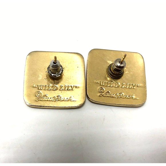 Laurel Burch Cloisonné Enamel Post Earrings Wild Lily Pink Blue White Vintage- - Picture 2 of 2